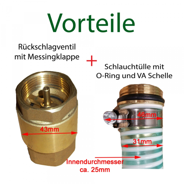 7 m Saugschlauch mit Fussventil und Reduzieradapter (Schwengelpumpe)